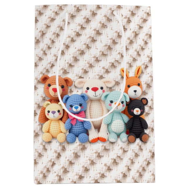 Crocheted Stuffed Animals Blue and Yellow Mittlere Geschenktüte (Vorderseite)