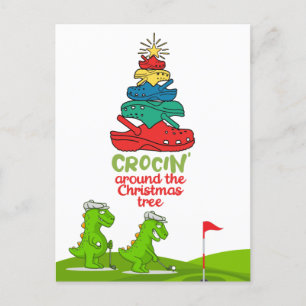 Crocin rund um den Weihnachtsbaum Krokodile Golfer Postkarte