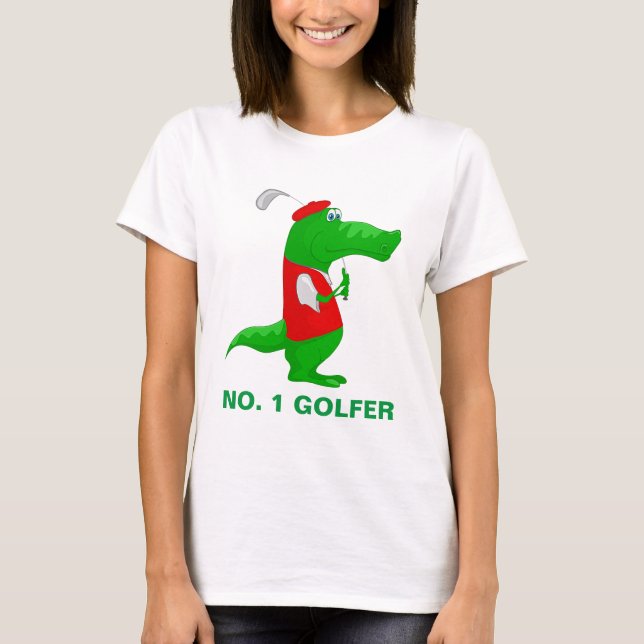 Crocodile Cartoon Golfer T-Shirt (Vorderseite)