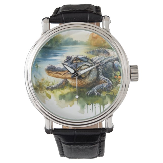 Crocodile Charm REF172 - Watercolor Armbanduhr (Vorderseite)