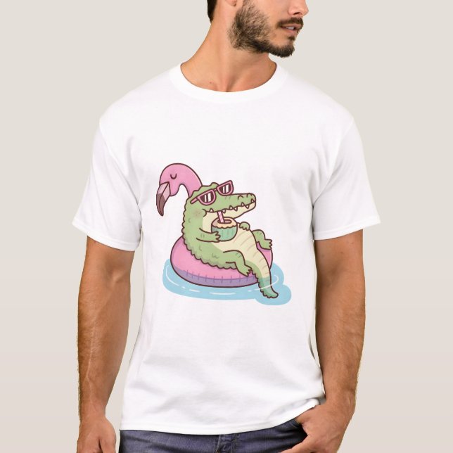 Crocodile Chilling am Flamingo Pool Float T-Shirt (Vorderseite)