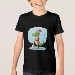 Crocodile in Christmas costume and soccer ball Tri-Blend Shirt