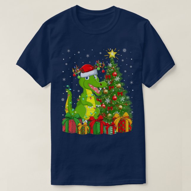 Crocodile Lighting Xmas Tree Santa Hat Crocodile C T-Shirt (Design vorne)