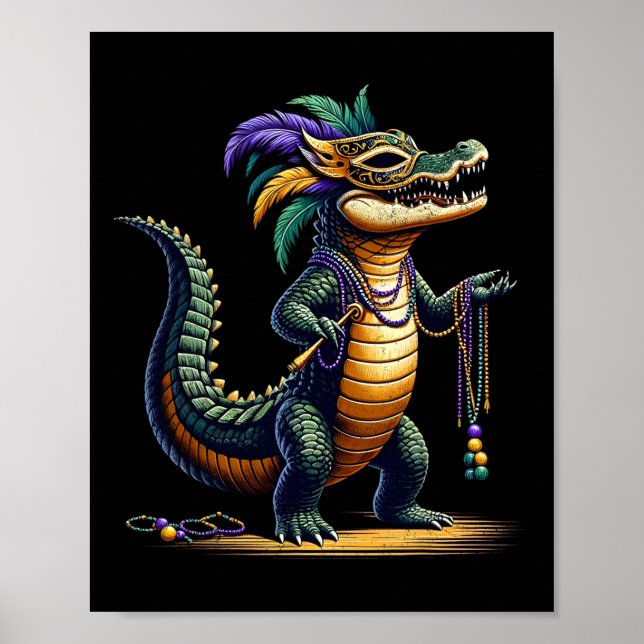 Crocodile Mardi Gras Funny Crocodile Mardi Gras Poster (Vorne)