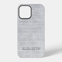 Crocodile Pearl Gray Imitats Leather Personallame iPhone 12 Hülle