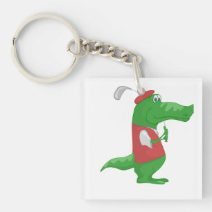 Crocodile Playing Golf Schlüsselanhänger