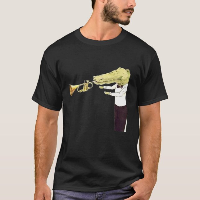 Crocodile Playing Trumpet Funny Halloween Kostüm T-Shirt (Vorderseite)