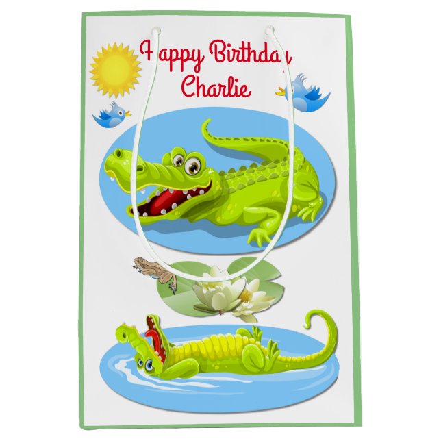 Crocodile Smile Birthday Mittlere Geschenktüte (Vorderseite)