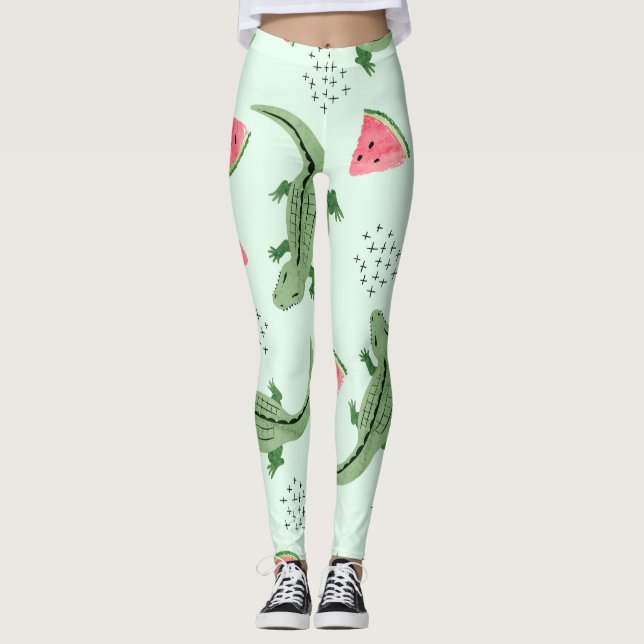 Crocodile Watermelon, Abstraktes Vintages Muster. Leggings (Vorderseite)