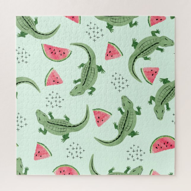 Crocodile Watermelon, Abstraktes Vintages Muster. Puzzle (Vertikal)