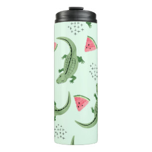 Crocodile Watermelon, Abstraktes Vintages Muster. Thermosbecher