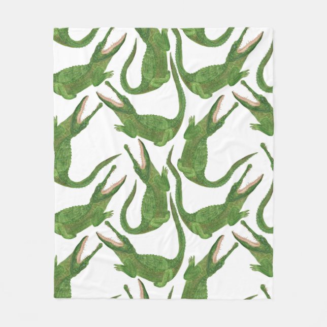 Crocodile White Watercolor Array Fleecedecke (Vorderseite)