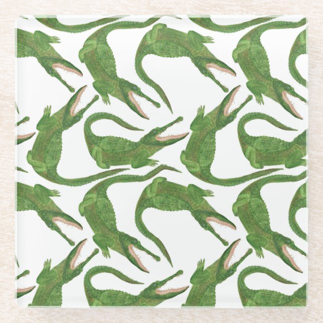 Crocodile White Watercolor Array Glasuntersetzer (Vorderseite)