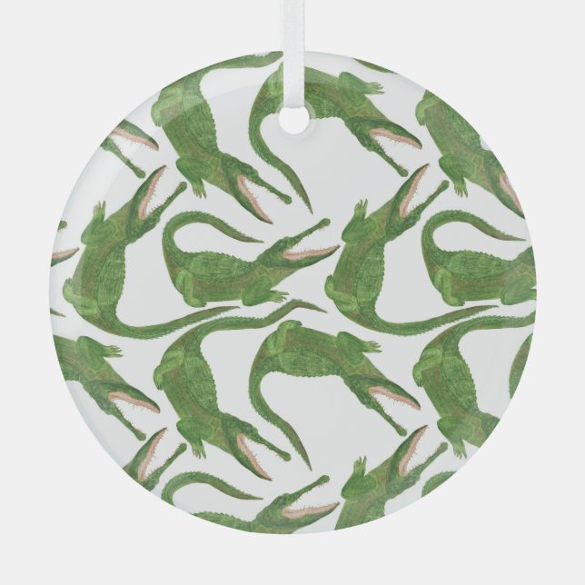 Crocodile White Watercolor Array Ornament Aus Glas (Vorderseite)