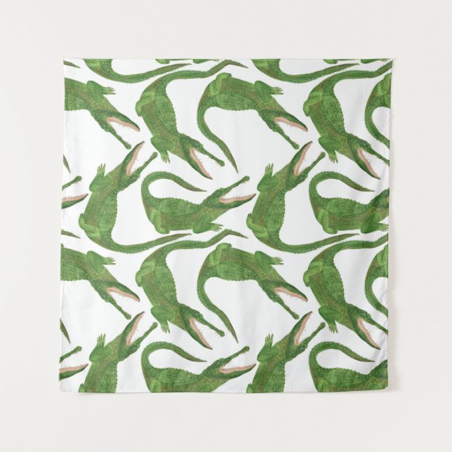 Crocodile White Watercolor Array Wandteppich (Vorderseite)