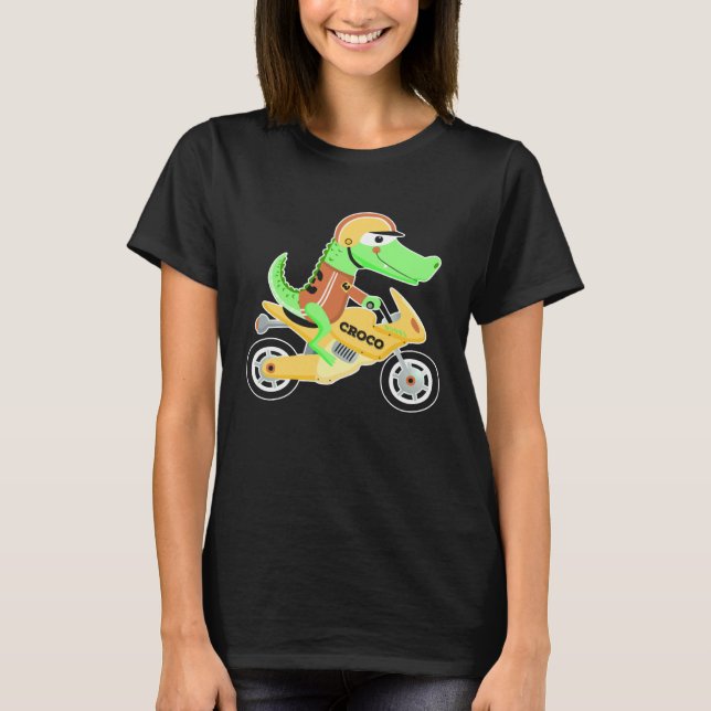 Crocodile with motorcycle biker motorcycle dirt bi T-Shirt (Vorderseite)