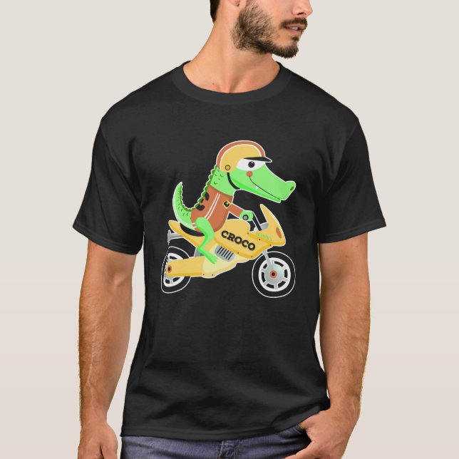 Crocodile with motorcycle biker motorcycle dirt bi T-Shirt (Vorderseite)