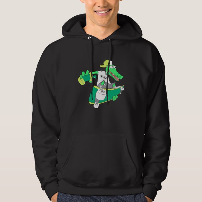 Crocodile with skateboard skateboarding skater boy hoodie (Vorderseite)