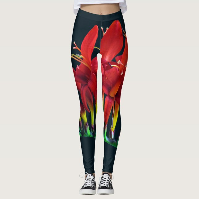 Crocosomia Lucifer Montbretia Floral Leggings (Vorderseite)