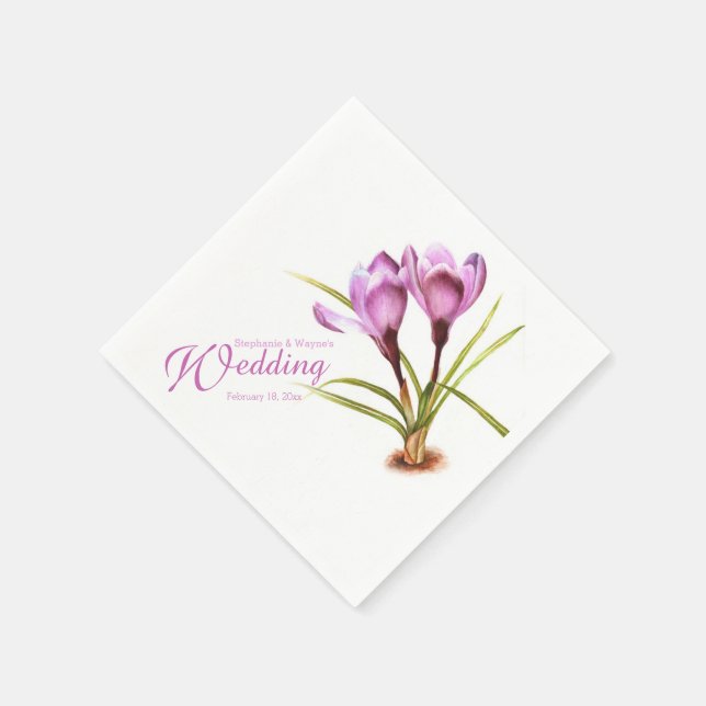 Crocus Aquarell lila Hochzeitsnapkins Serviette (Ecke)