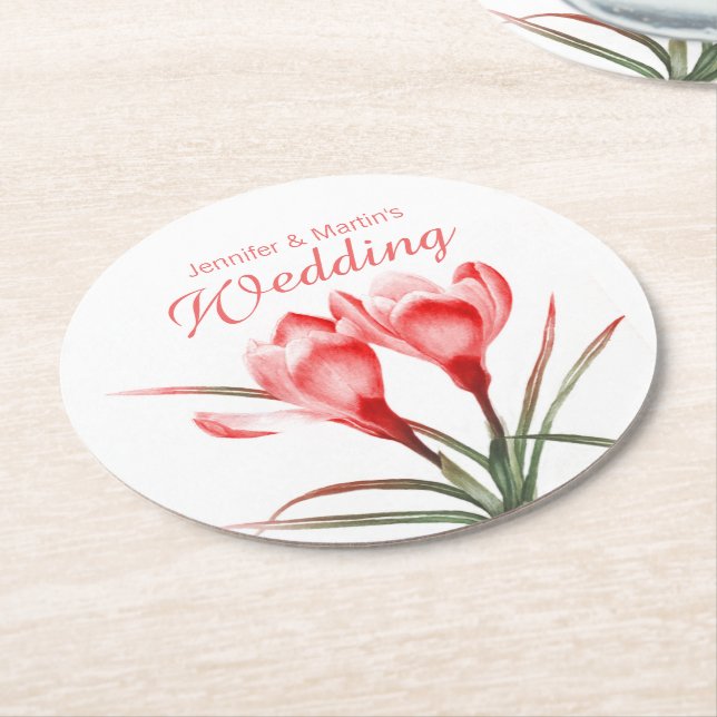 Crocus Aquarellkunst Orange Hochzeitsfeiern Unters Runder Pappuntersetzer (Angewinkelt)