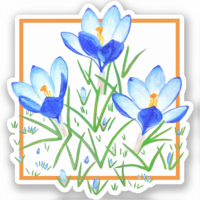 Crocus Blume Blau und Weiß, kundenspezifische Aufk Aufkleber (Vorderseite)