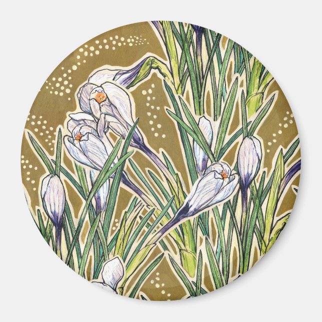 Crocuses, Blumenmuster, schöne Frühlingsblumen Magnet (Vorne)