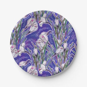 Crocuses, Blumenmuster, schöne Frühlingsblumen Pappteller