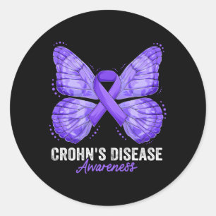 Crohn's Disease Awareness Month Butterfly Lila R Runder Aufkleber