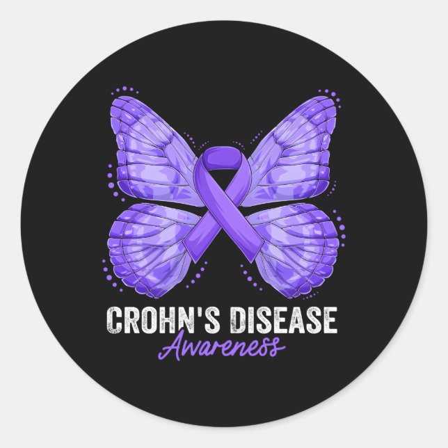 Crohn's Disease Awareness Month Butterfly Lila R Runder Aufkleber (Vorderseite)