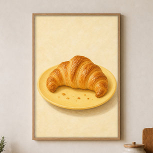 Croissant auf Teller Wasserfarben Cottagecore Post Poster