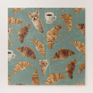 Croissant-Kletterkatzen, Kaffee und französisches Puzzle