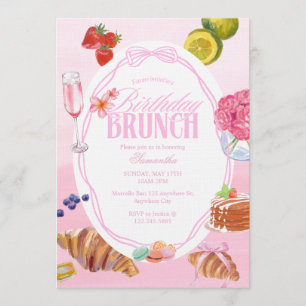 Croissant Rosa Geburtstags-Brunch Einladung