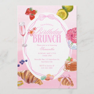 Croissant Rosa Geburtstags-Brunch Einladung