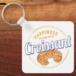 Croissant Snack Vintag France Retro Frühstück Schlüsselanhänger