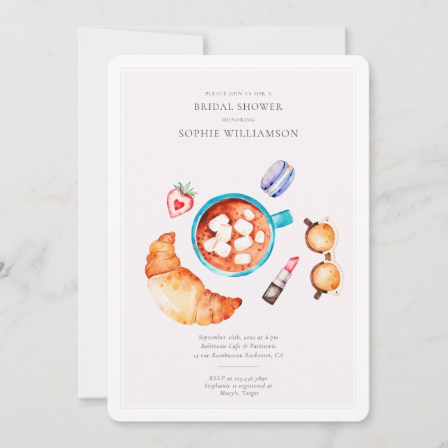 Croissant und Coffee Brautparty Einladung (Vorderseite)