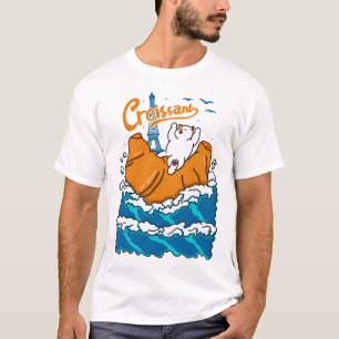 Croissant und Katze in der Welle T-Shirt
