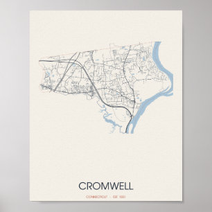 Cromwell Connecticut Straßenkarte Poster – Gegr. 1