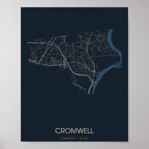 Cromwell Connecticut Straßenkarte Poster (Nacht)