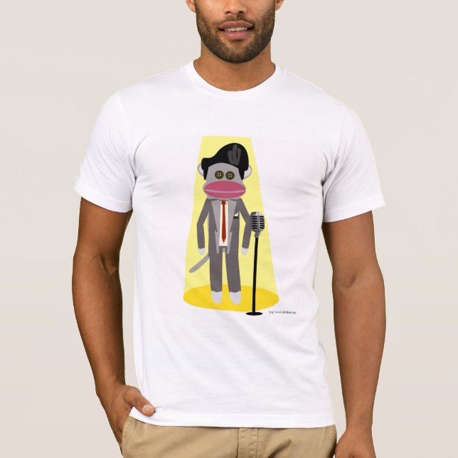 Crooner Sock Monkey Niedlich Retro Singer Cartoon T-Shirt (Vorderseite)