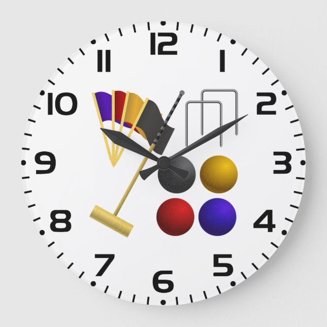 Croquet Equipment Set Mallet Balls Hoops Große Wanduhr (Vorderseite)