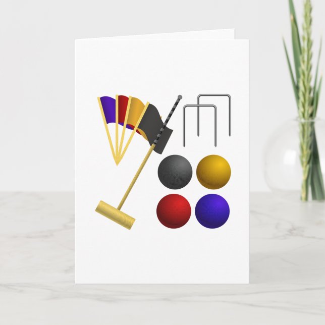 Croquet Equipment Set Mallet Balls Hoops Karte (Vorderseite)
