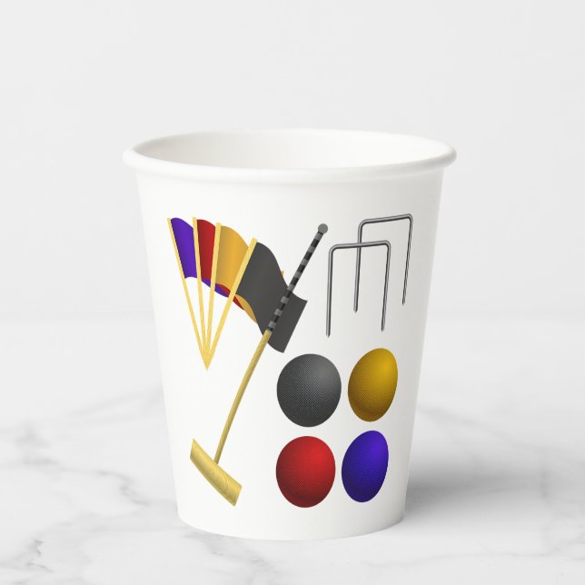 Croquet Equipment Set Mallet Balls Hoops Pappbecher (Vorderseite)