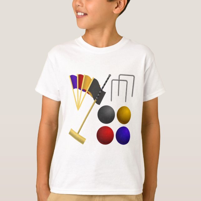 Croquet Equipment Set Mallet Balls Hoops T-Shirt (Vorderseite)