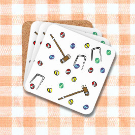 Croquet Mallets Wickets HandIllustriertes Lawn Gam Getränkeuntersetzer