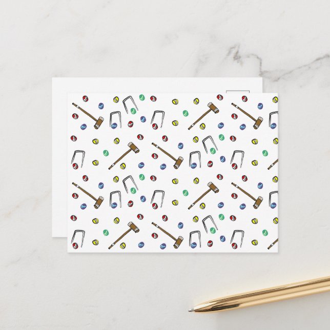 Croquet Pattern Niedlich HandGezeichnet Boho Picni Postkarte (Vorderseite/Rückseite Beispiel)