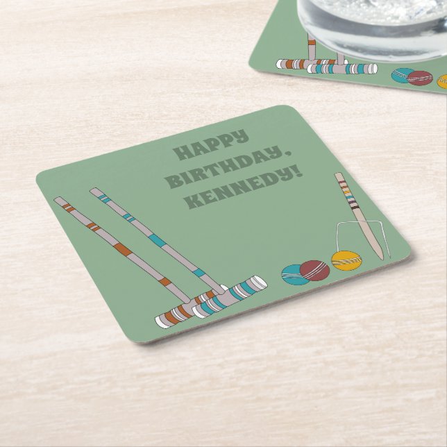 Croquet Set, Game Custom Outdoor Party Rechteckiger Pappuntersetzer (angewinkelt)