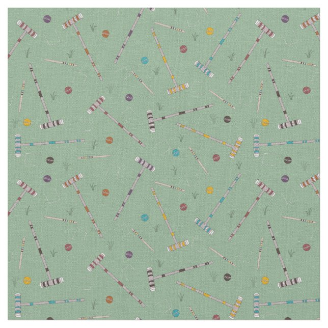 Croquet Set Lawn Games Jade Green Gemustert Stoff (Nahaufnahme)