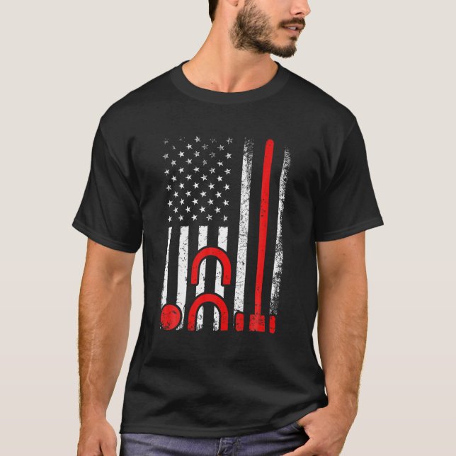 Croquet Set Lover Retro American Flag Croquet 4. T-Shirt (Vorderseite)