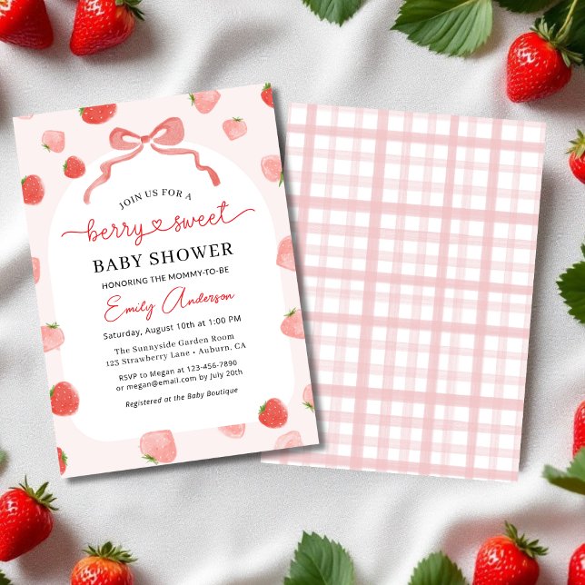 Croquette Berry Sweet Bow Strawberry Babydusche Einladung (Von Creator hochgeladen)